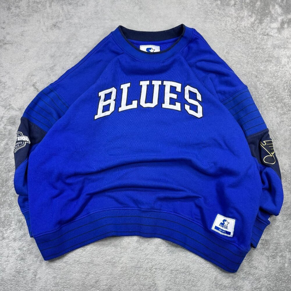 Vtg Starter St Louis Blues Crewneck Sweatshirt Y2K Blue Sporty Y2K Streetwear